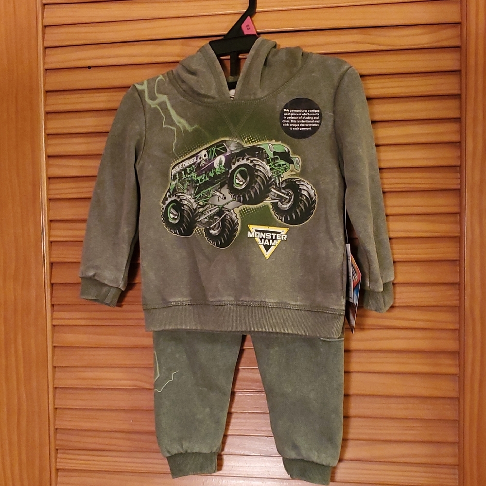 Monster Jam Green Hoodie and Pants Set